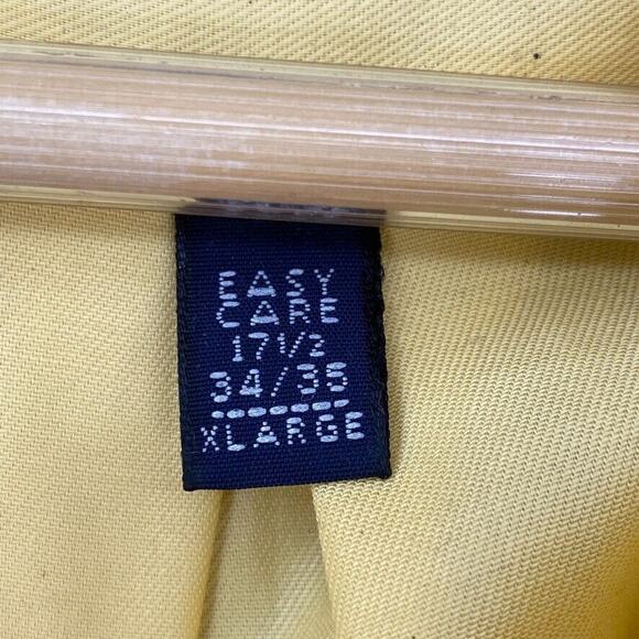 IZOD Shirt Mens 17.5 Yellow Button Up Long Sleeve Cotton Twill Casual Workwear - Picture 4 of 12